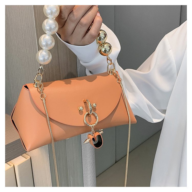 Fashion Solid Color Pearls Square Flip Cover Square Bag