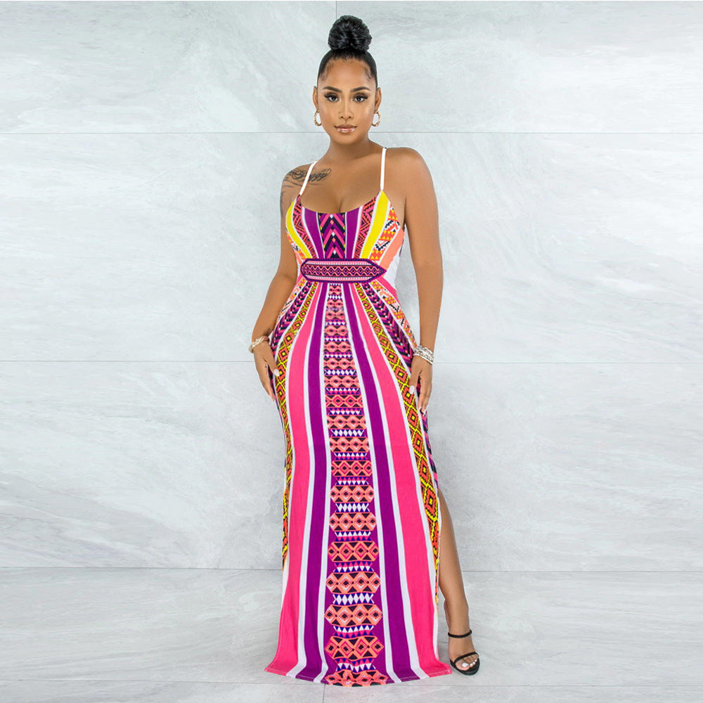 sexy sling digital printing long dress  clothing vendor