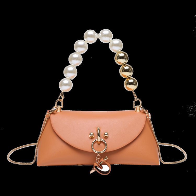Fashion Solid Color Pearls Square Flip Cover Square Bag