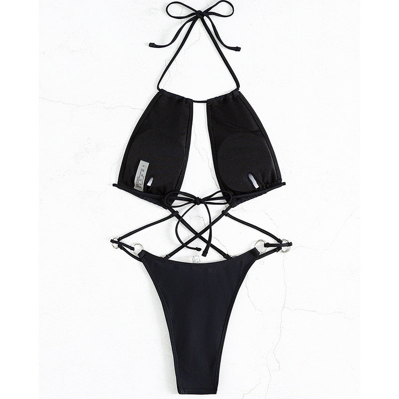 Black hollow one-piece swimsuit