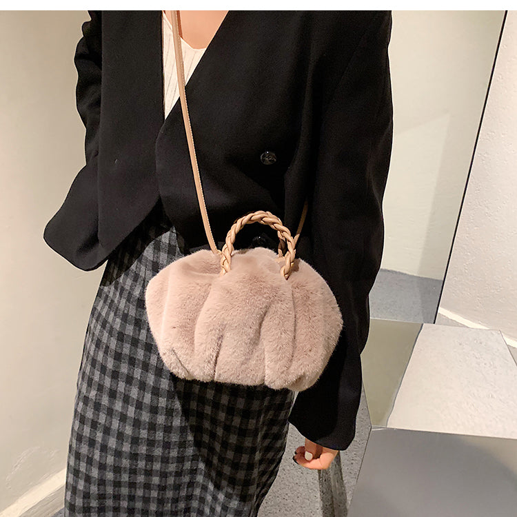 Furry Purse with braided straps