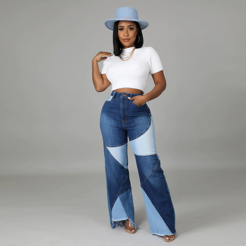 Summer Europe and America Cross Border New Washed Stitching Women's Denim Trousers Street Fashion Trends Jeans for Women