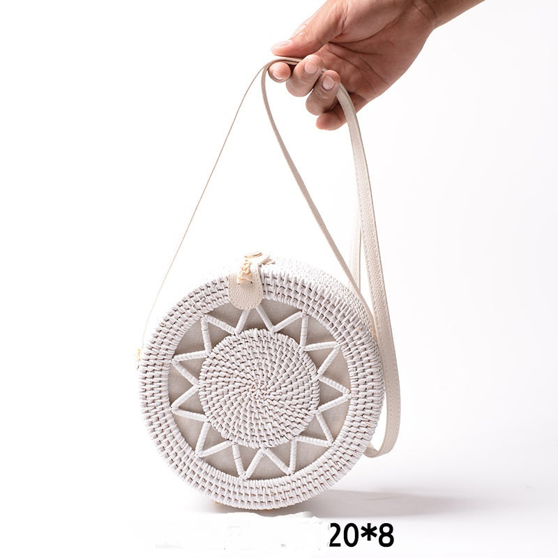 Handmade White PU Rattan Bag