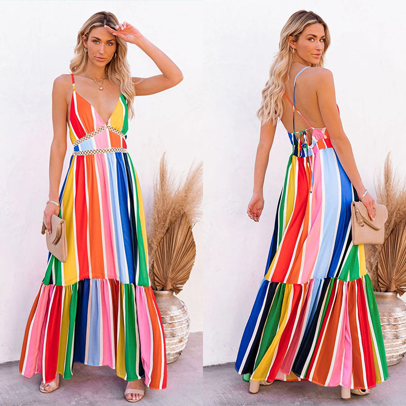 Rainbow Stripe Halter Dress