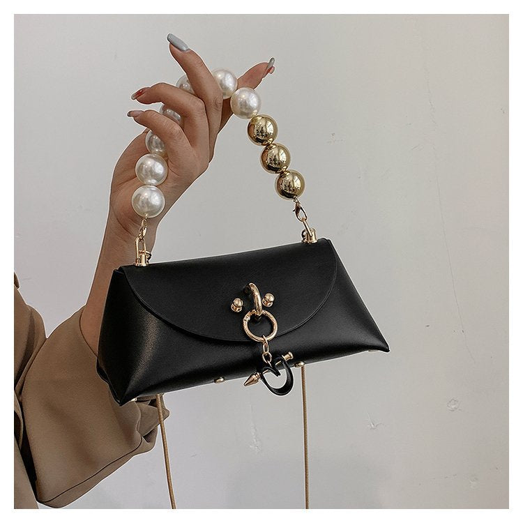 Fashion Solid Color Pearls Square Flip Cover Square Bag