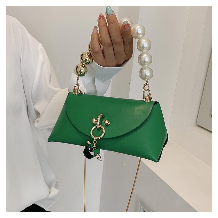 Fashion Solid Color Pearls Square Flip Cover Square Bag