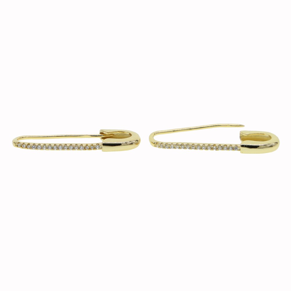 Gold Tone CZ Safety Pin Earrings