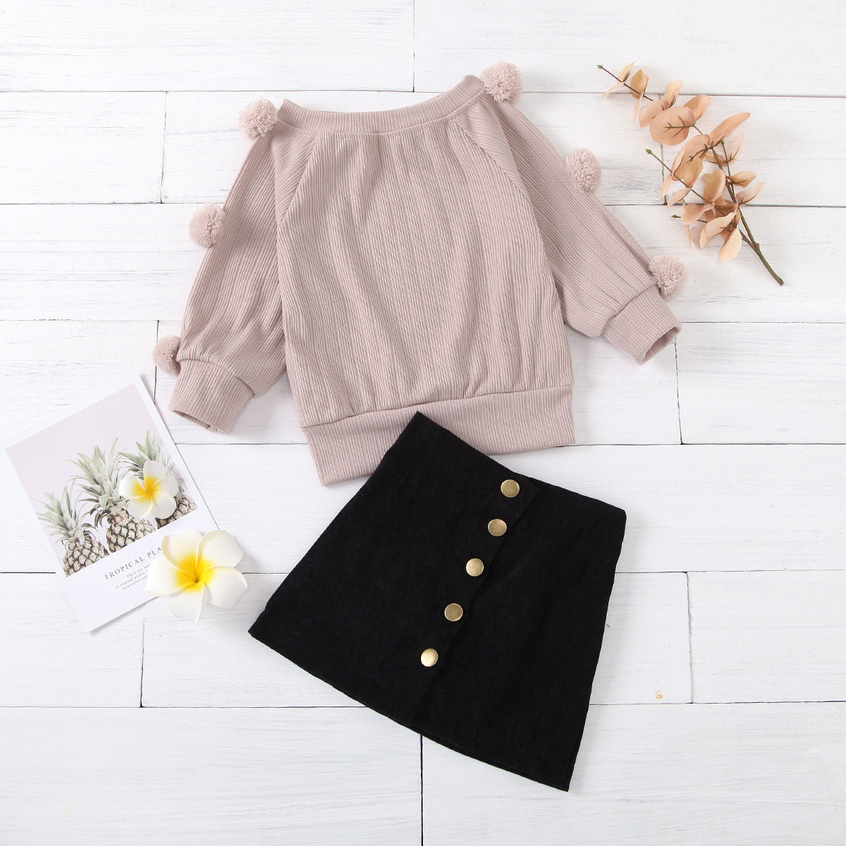Girls' PomPom Sweater with Skirt Set