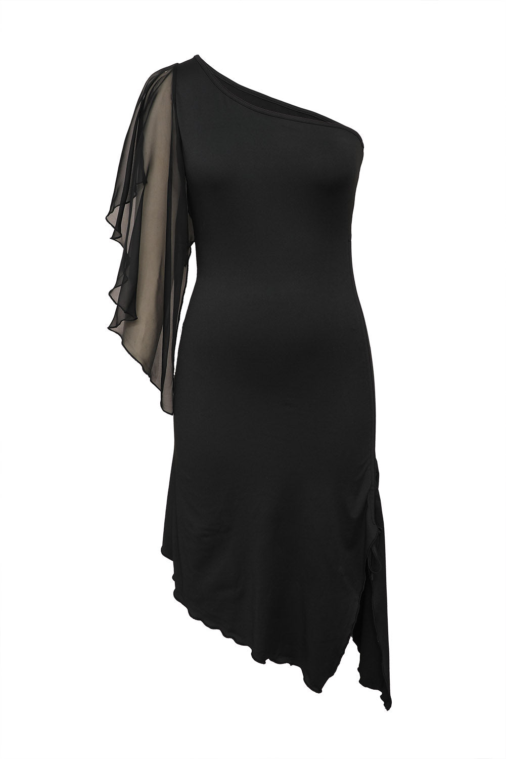 One Shoulder Mesh Side Shirring Sleeveless Mini Dress