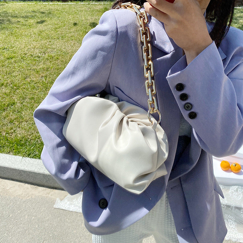 Ruched Purse with Gold Chain Strap