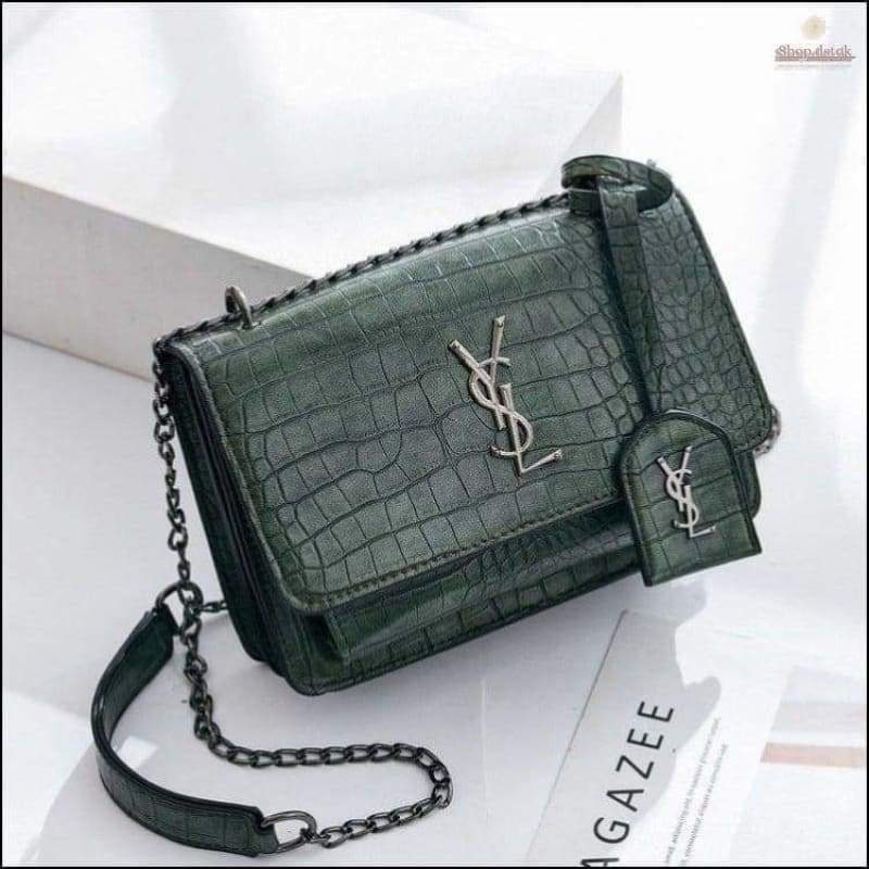 Croc Print Purse with Long Chain Strap