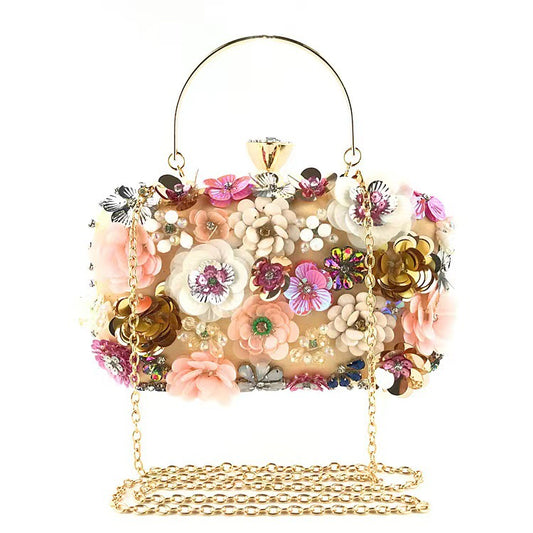 Fashion Flower Beading Square Lock clasp Evening Bag