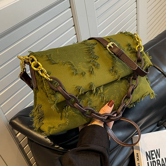 Fashion Solid Color Square Magnetic Buckle Handbag