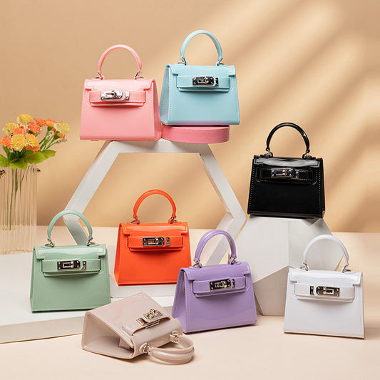 Cute Solid Color Square Lock clasp Jelly Bag