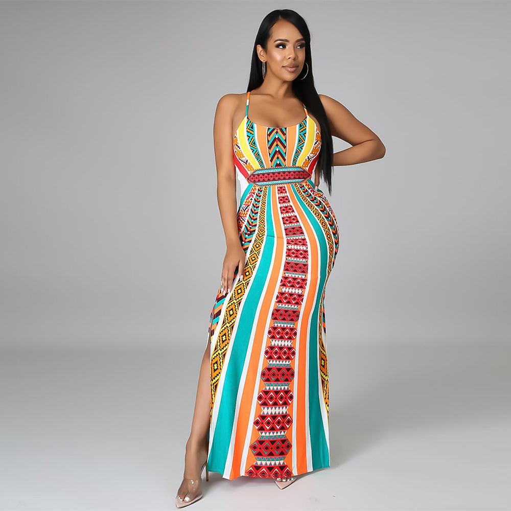 sexy sling digital printing long dress  clothing vendor