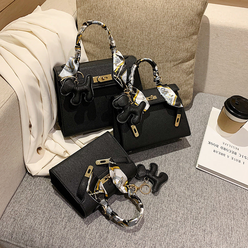 Elegant Fashion Solid Color Square Lock clasp Shoulder Bag