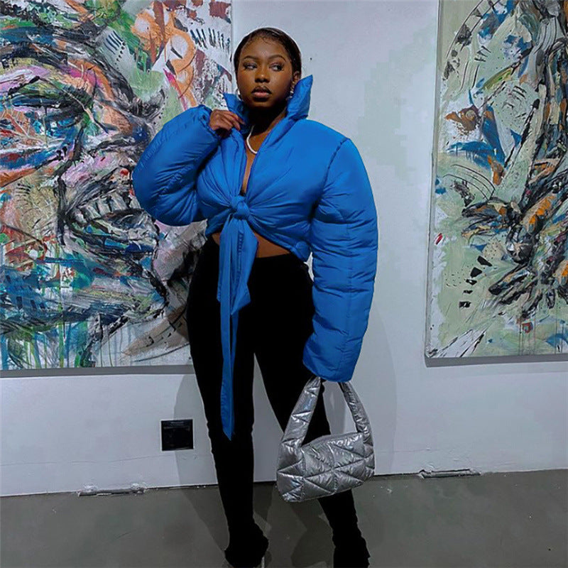Puff Jacket With Tie Front