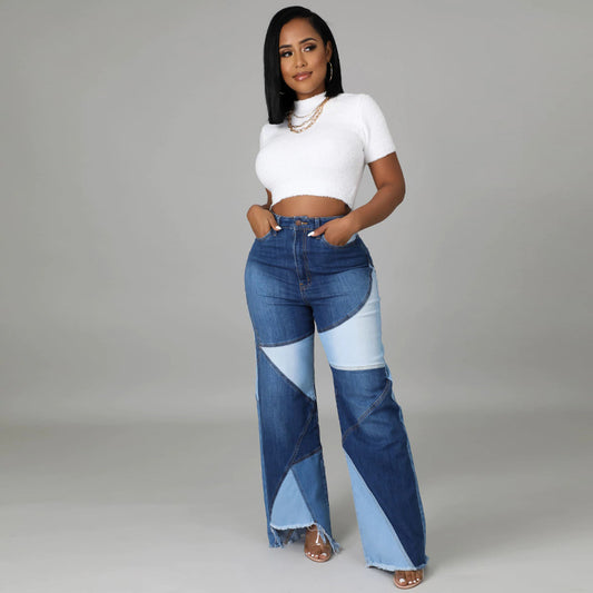 Summer Europe and America Cross Border New Washed Stitching Women's Denim Trousers Street Fashion Trends Jeans for Women