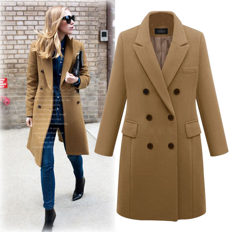 European and American large windbreaker women's long woolen coat women's woolen coat European size