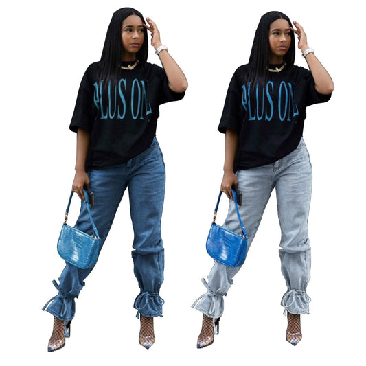 Sexy fashion straps slim-fit denim flared pants