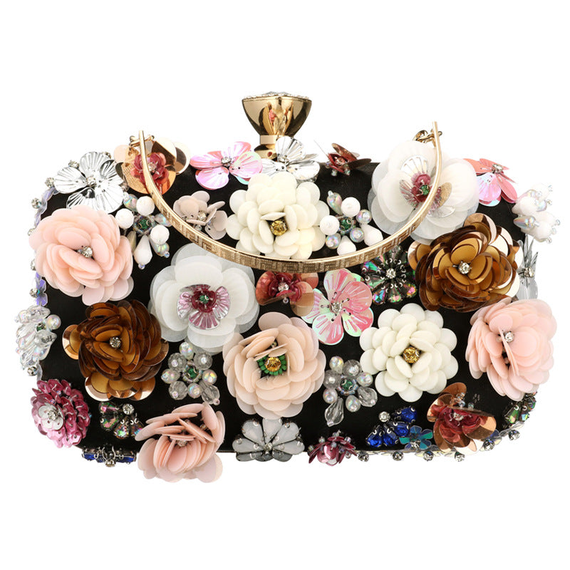 Fashion Flower Beading Square Lock clasp Evening Bag