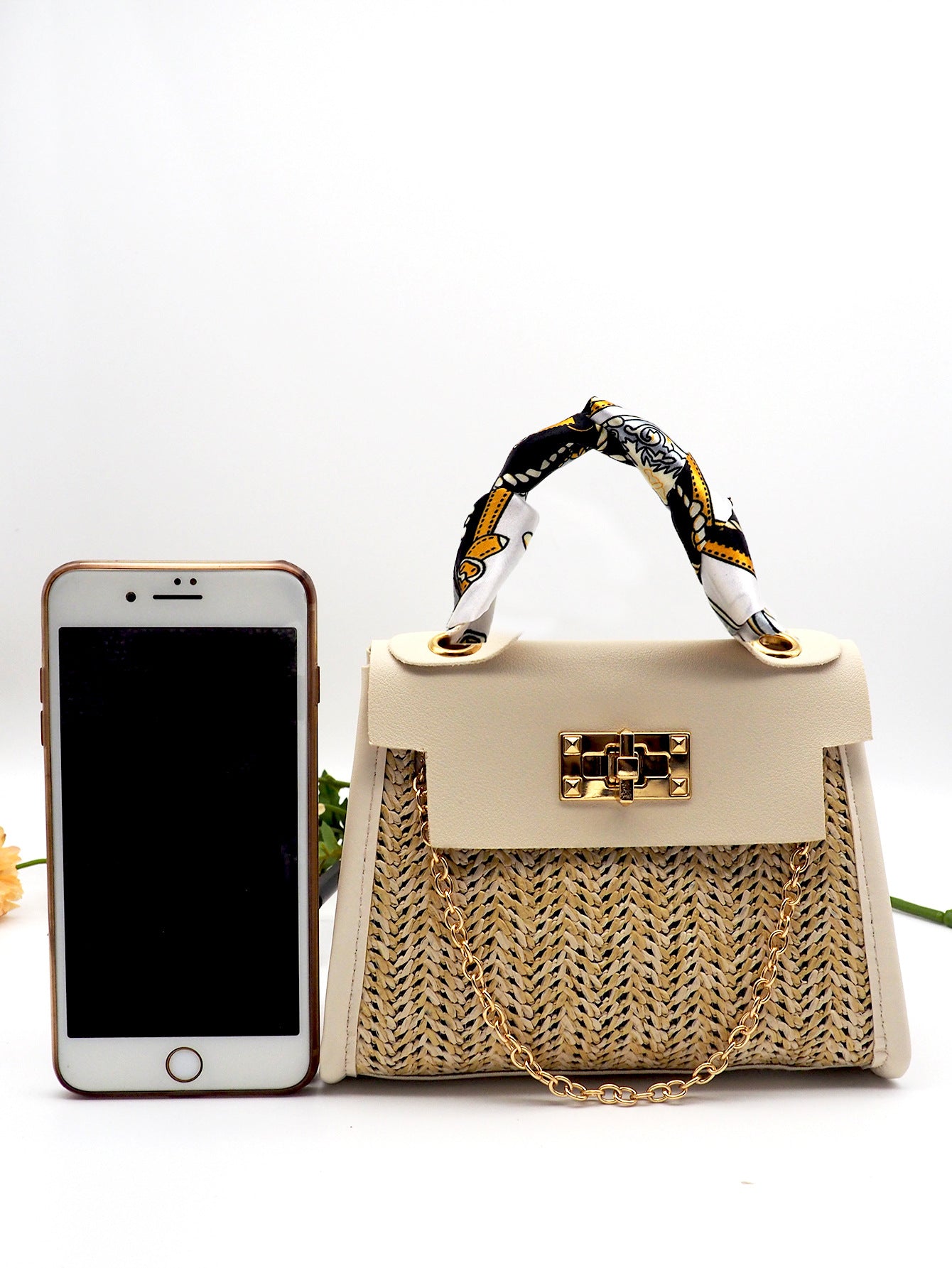 Straw Purse with Scarf Strap