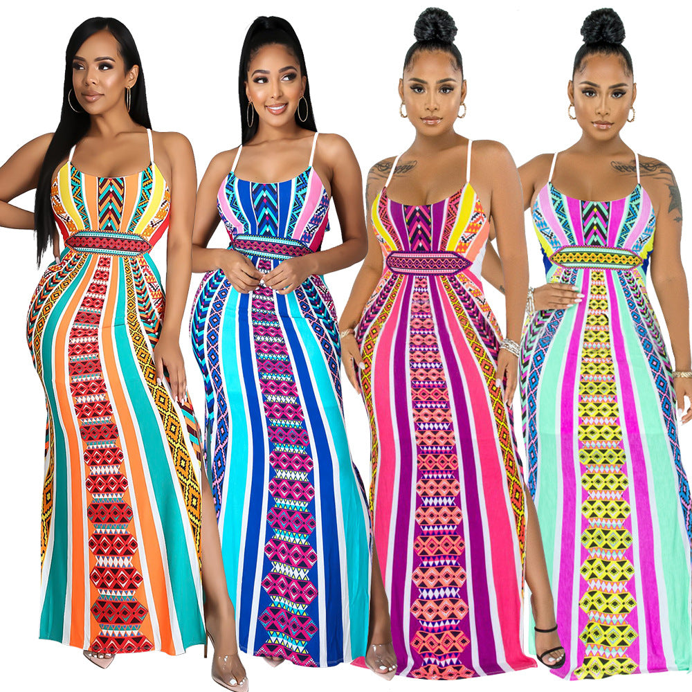 sexy sling digital printing long dress  clothing vendor