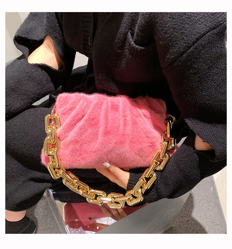 Fur Purse With Thick chain Handles