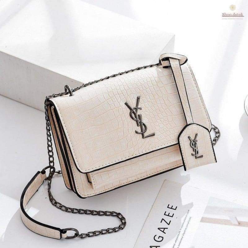 Croc Print Purse with Long Chain Strap