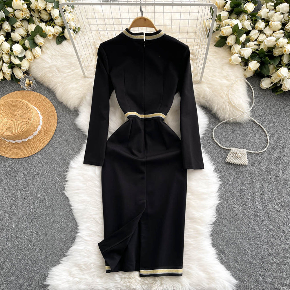 Elegant Fashion Solid Color Round Neck Long Sleeve Button Polyester