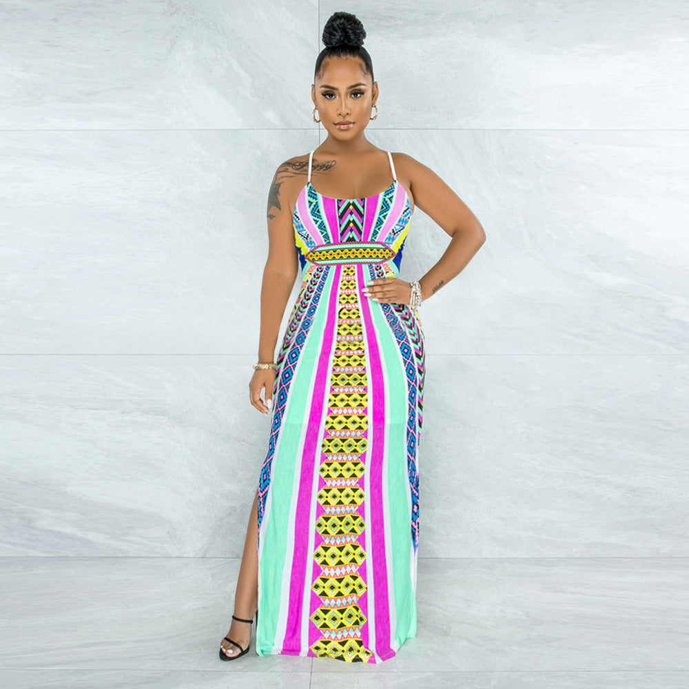 sexy sling digital printing long dress  clothing vendor