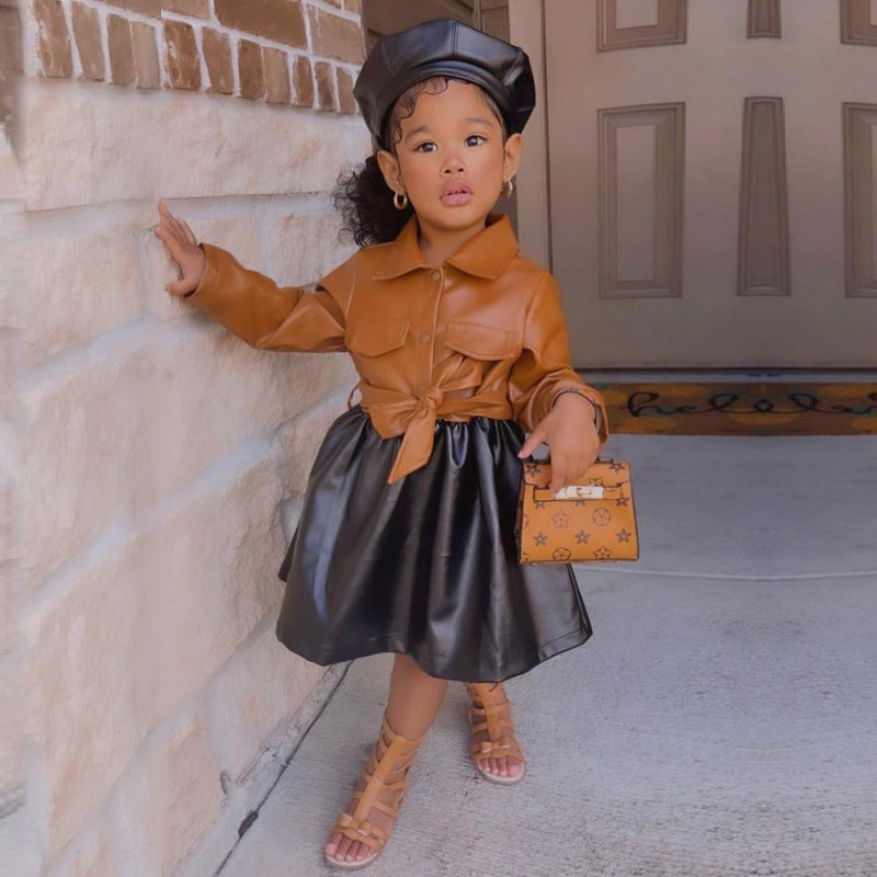 Girl's Imitation Leather Dress