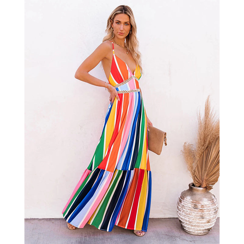 Rainbow Stripe Halter Dress