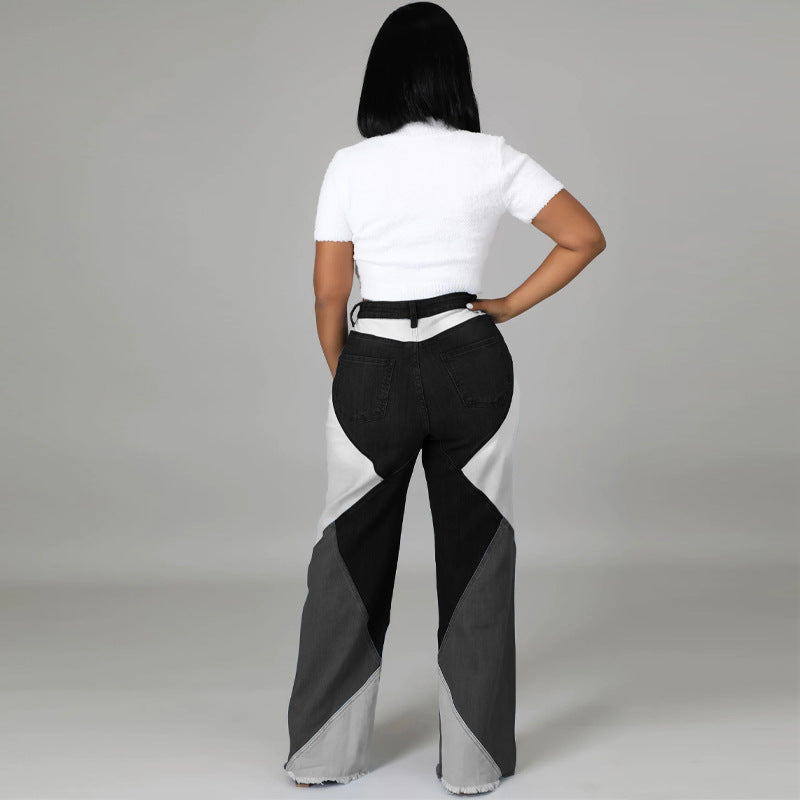 Summer Europe and America Cross Border New Washed Stitching Women's Denim Trousers Street Fashion Trends Jeans for Women