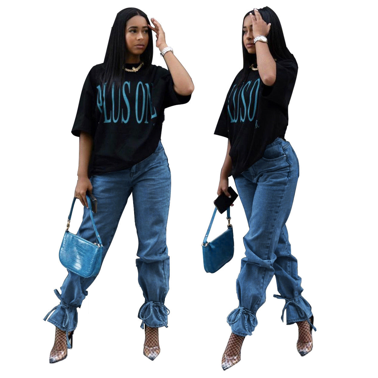 Sexy fashion straps slim-fit denim flared pants