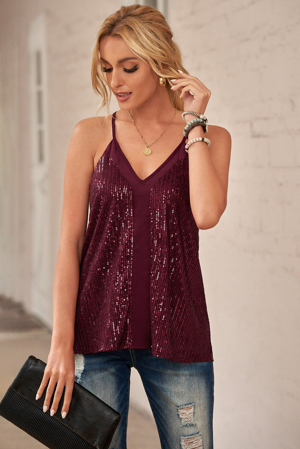 Red Sequin Racerback Tank