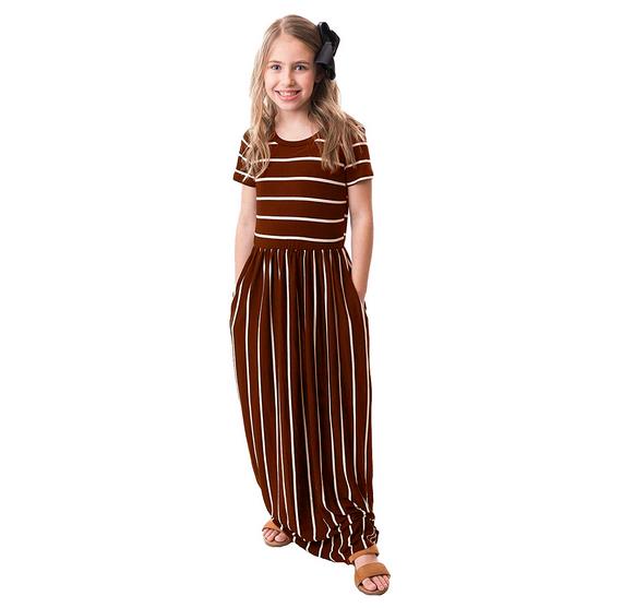 Girl's Long Dress with Knotted Bottom