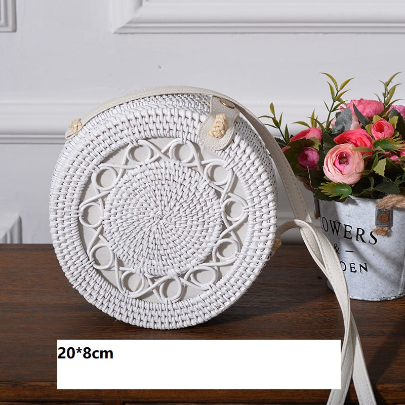 Handmade White PU Rattan Bag