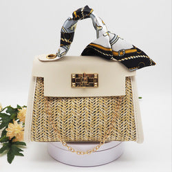 Straw Purse with Scarf Strap