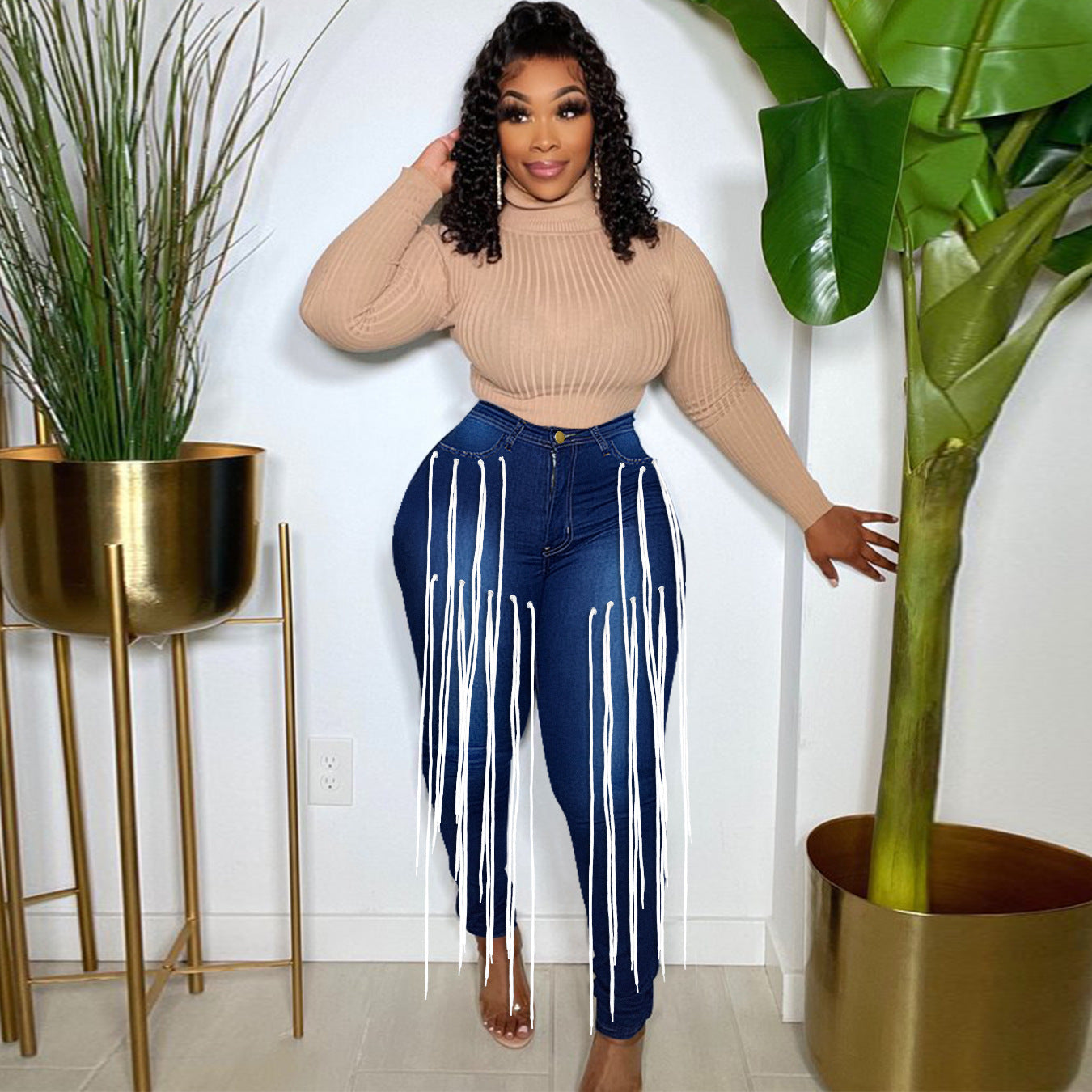 mid stretch bandage draped jeans  clothing