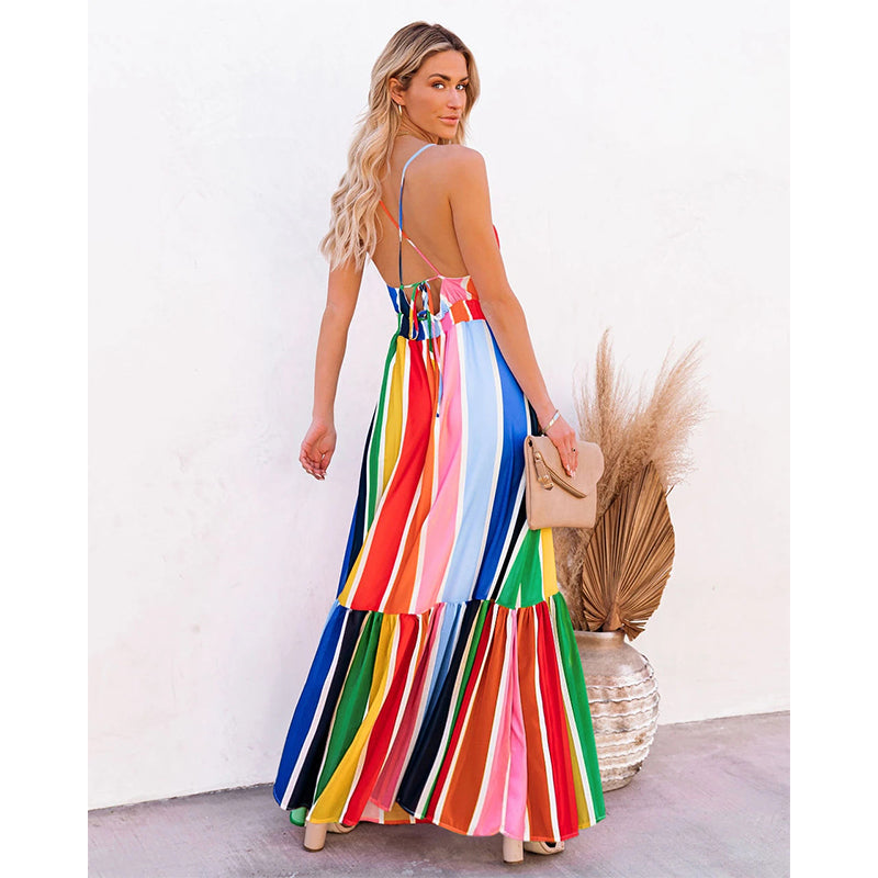 Rainbow Stripe Halter Dress