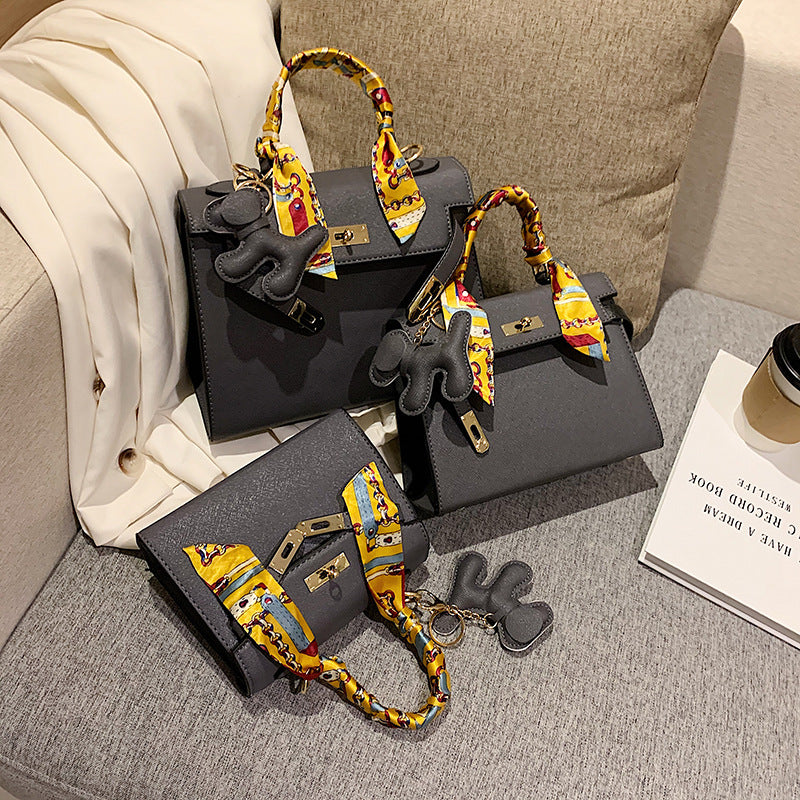 Elegant Fashion Solid Color Square Lock clasp Shoulder Bag