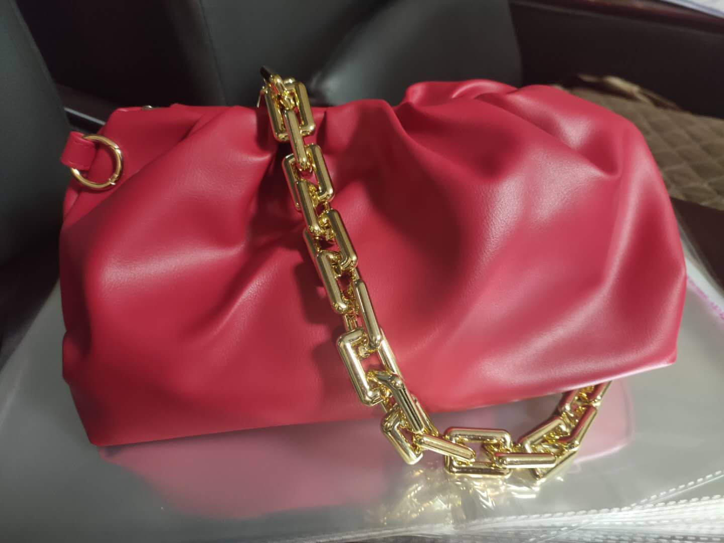 Ruched Purse with Gold Chain Strap