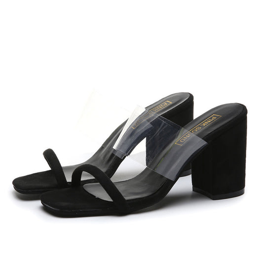 PVC Clear Block Heel Sandals
