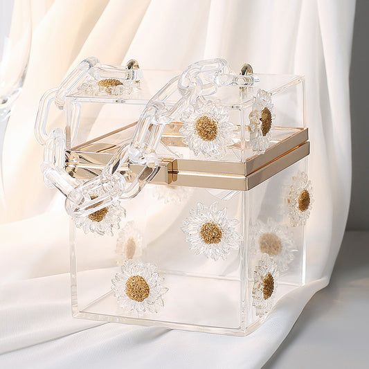 Fashion Daisy Appliques Bucket Lock clasp Handbag
