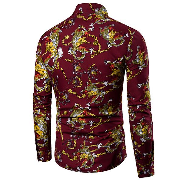 Men's Dragon Motif Printed Shirt - Slim Fit