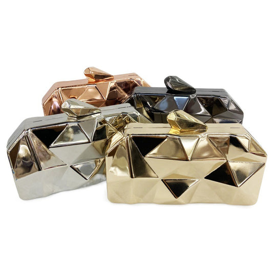 Vintage Style Solid Color Paint Finish Irregular Rhombus Magnetic Buckle Evening Bag