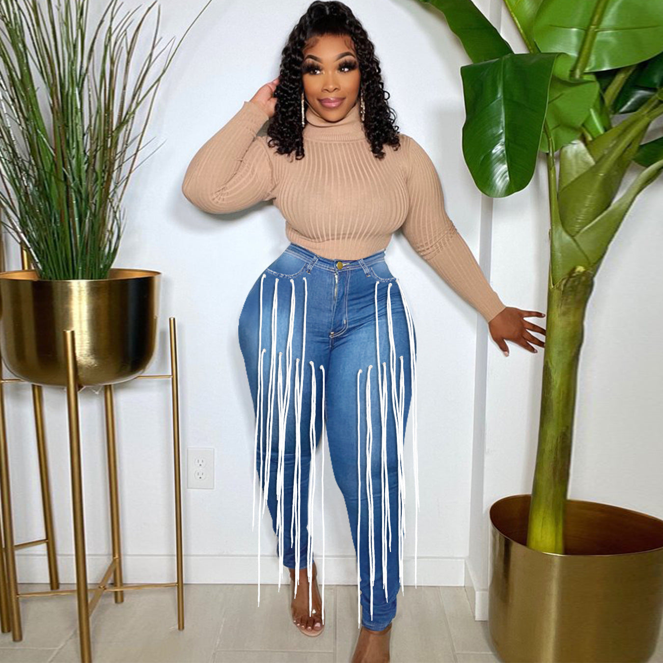 mid stretch bandage draped jeans  clothing