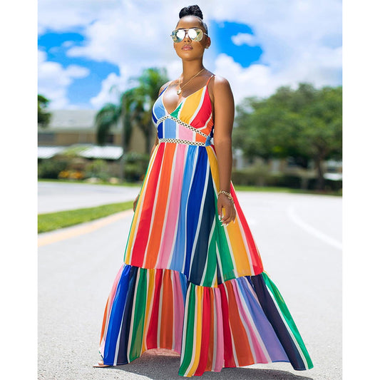 Rainbow Stripe Halter Dress
