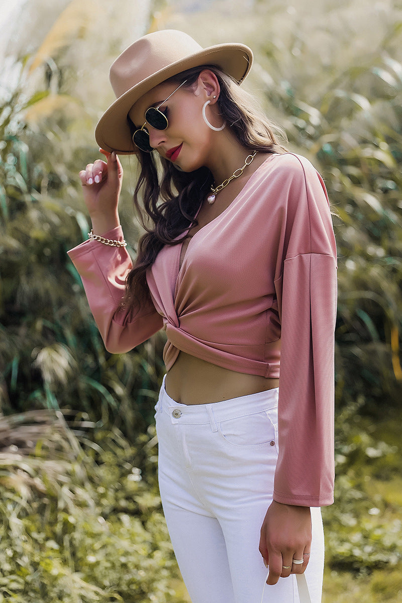 Cross Knot V-neck Crop Top
